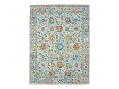 Blue 8'10" x 11'11" Oushak And Peshawar Hand knotted Wool Rug - Sku: O075796