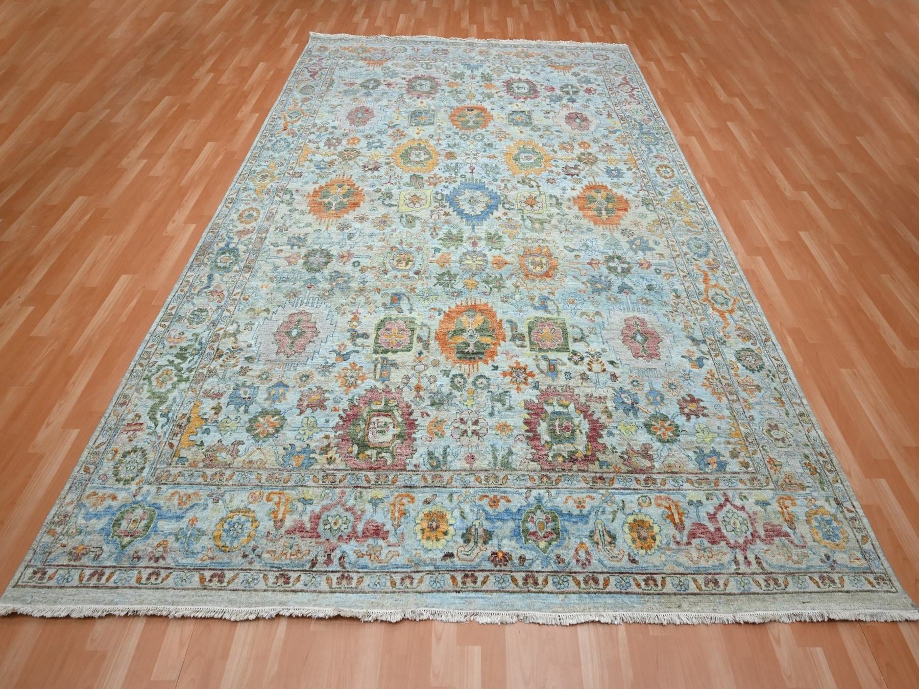 Blue 8'10" x 11'11" Oushak And Peshawar Hand knotted Wool Rug - Sku: O075796