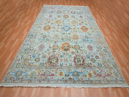 Blue 8'10" x 11'11" Oushak And Peshawar Hand knotted Wool Rug - Sku: O075796