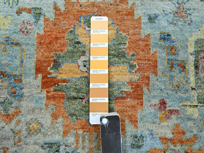 Blue 8'10" x 11'11" Oushak And Peshawar Hand knotted Wool Rug - Sku: O075796