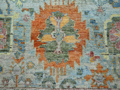 Blue 8'10" x 11'11" Oushak And Peshawar Hand knotted Wool Rug - Sku: O075796