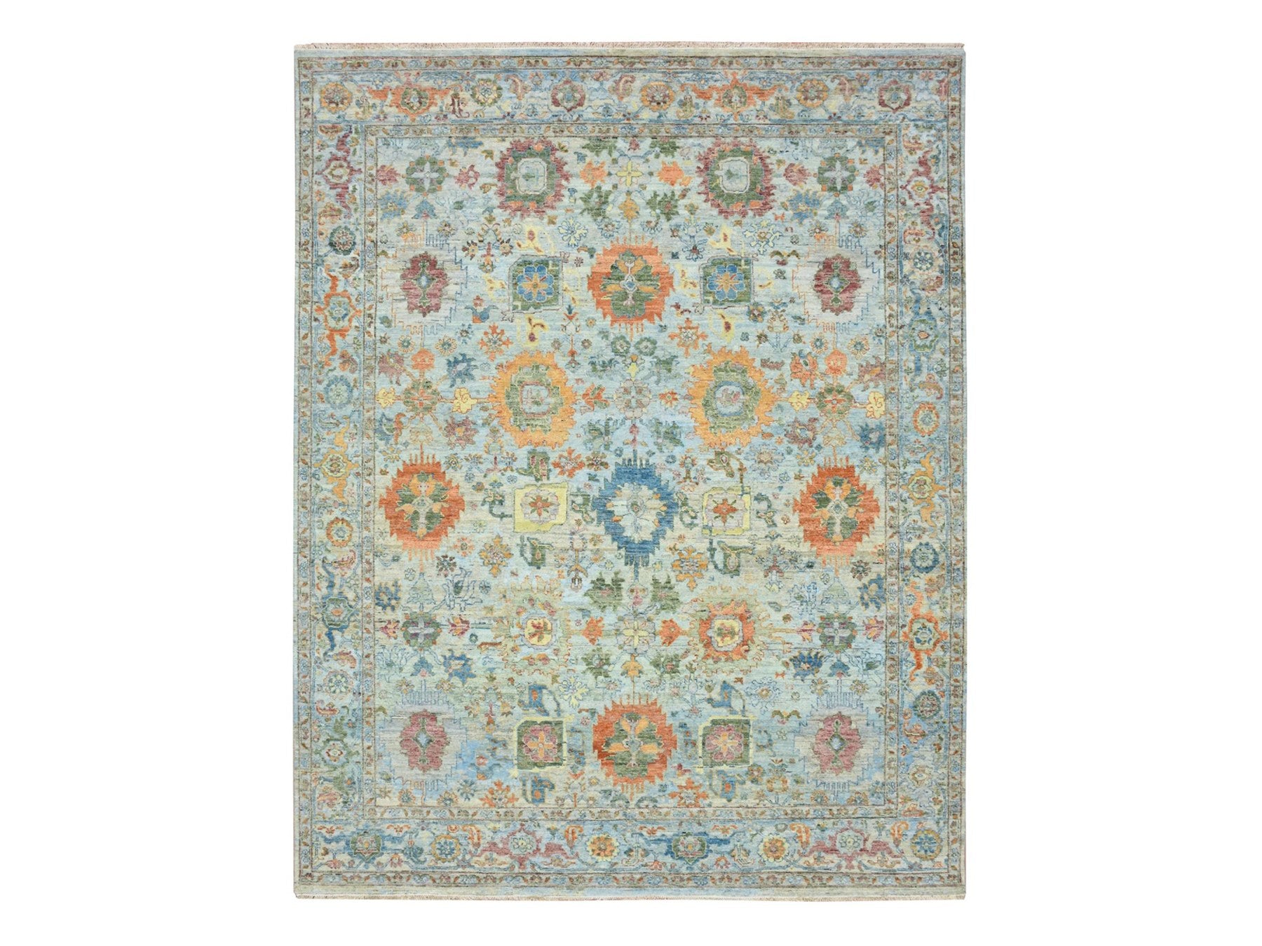 Blue 7'11" x 10'0" Oushak And Peshawar Hand knotted Wool Rug - Sku: O075797
