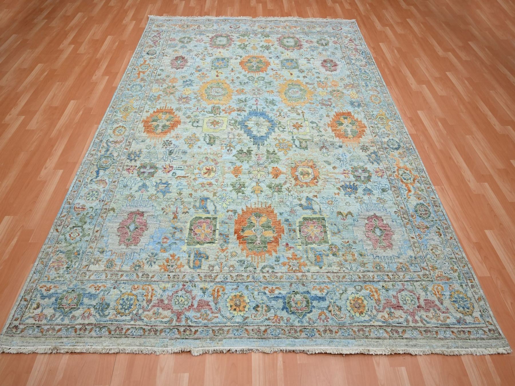 Blue 7'11" x 10'0" Oushak And Peshawar Hand knotted Wool Rug - Sku: O075797