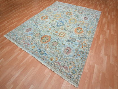 Blue 7'11" x 10'0" Oushak And Peshawar Hand knotted Wool Rug - Sku: O075797