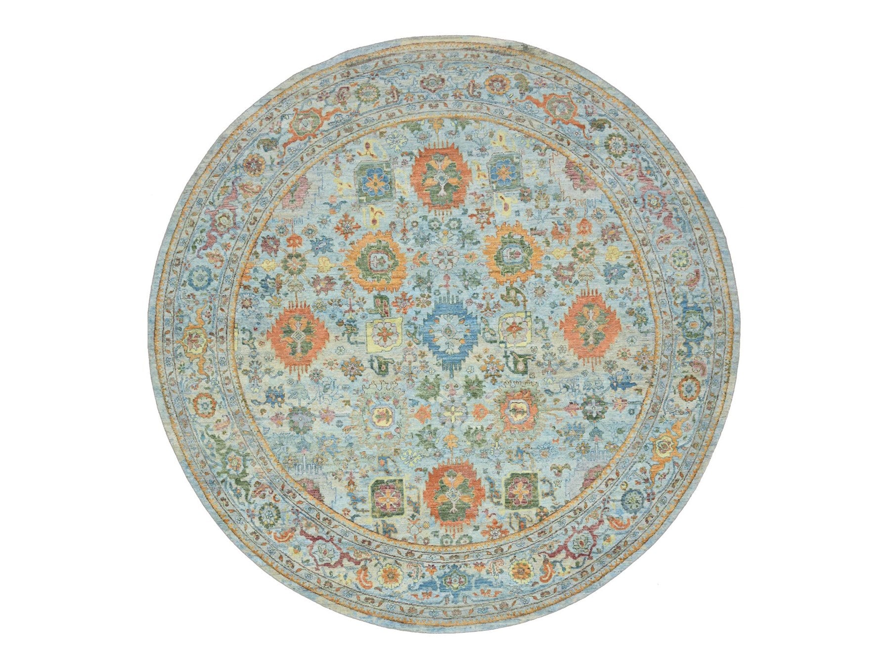 Blue 11'10" x 11'11" Oushak And Peshawar Hand knotted Wool Rug - Sku: O075798