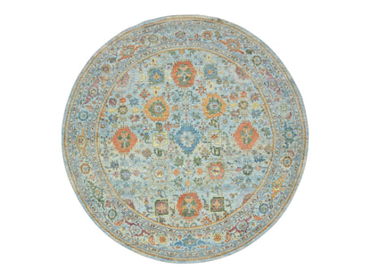 Blue 11'10" x 11'11" Oushak And Peshawar Hand knotted Wool Rug - Sku: O075798