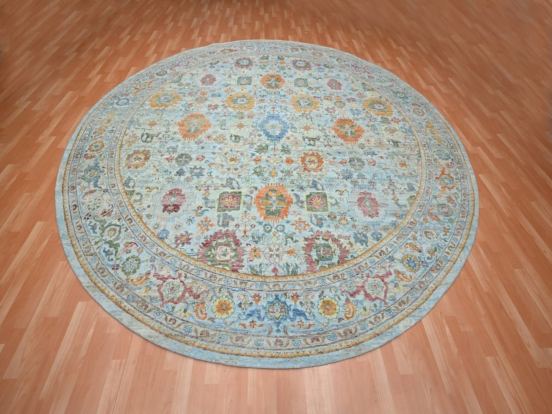 Blue 11'10" x 11'11" Oushak And Peshawar Hand knotted Wool Rug - Sku: O075798