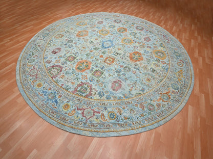 Blue 11'10" x 11'11" Oushak And Peshawar Hand knotted Wool Rug - Sku: O075798