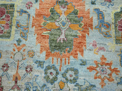 Blue 11'10" x 11'11" Oushak And Peshawar Hand knotted Wool Rug - Sku: O075798