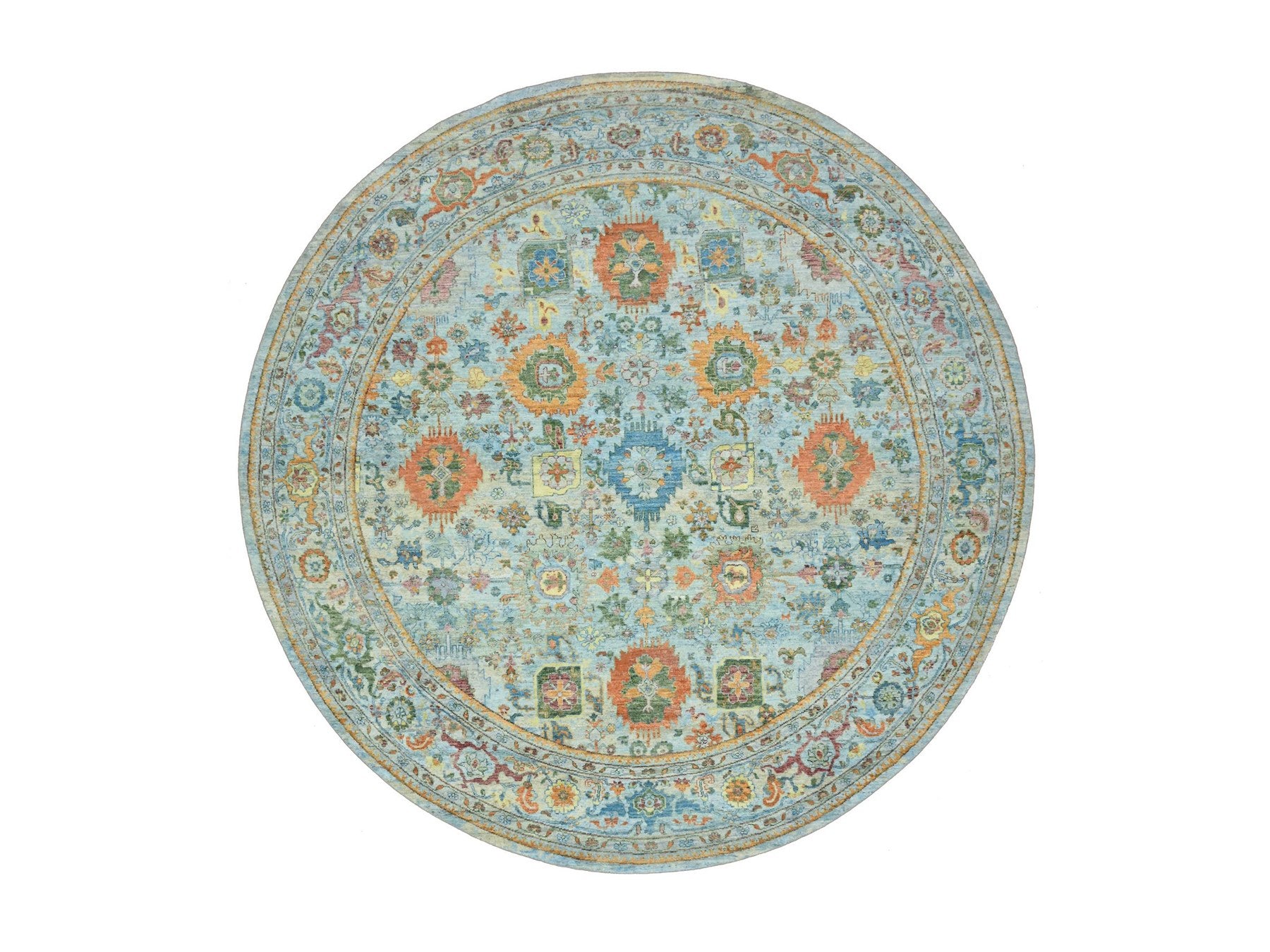 Blue 10'0" x 10'0" Oushak And Peshawar Hand knotted Wool Rug - Sku: O075799