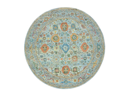 Blue 10'0" x 10'0" Oushak And Peshawar Hand knotted Wool Rug - Sku: O075799