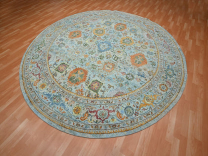 Blue 10'0" x 10'0" Oushak And Peshawar Hand knotted Wool Rug - Sku: O075799
