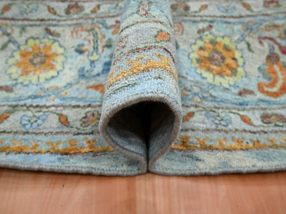 Blue 10'0" x 10'0" Oushak And Peshawar Hand knotted Wool Rug - Sku: O075799