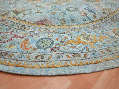 Blue 10'0" x 10'0" Oushak And Peshawar Hand knotted Wool Rug - Sku: O075799