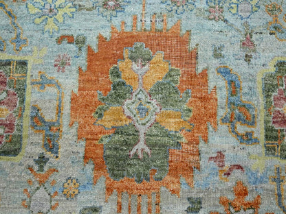 Blue 10'0" x 10'0" Oushak And Peshawar Hand knotted Wool Rug - Sku: O075799