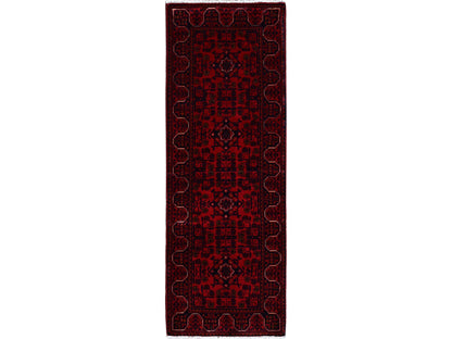 Tribal & Geometric hand-knotted wool runner in Red, 1'8" x 4'9" — SKU O0757