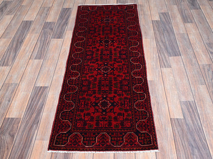 Tribal & Geometric hand-knotted wool runner in Red, 1'8" x 4'9" — SKU O0757 (view 2)