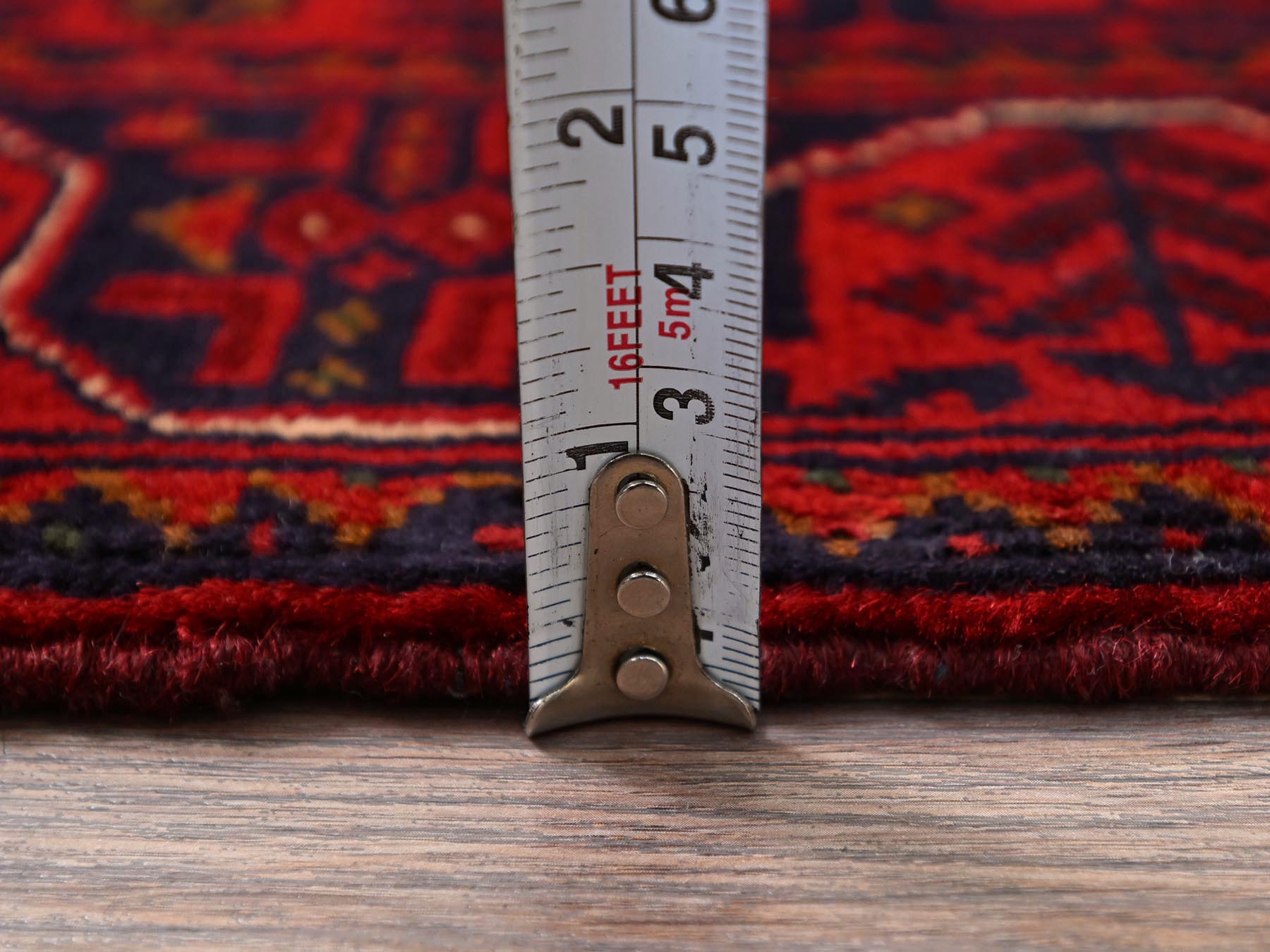 Tribal & Geometric hand-knotted wool runner in Red, 1'8" x 4'9" — SKU O0757 (view 6)