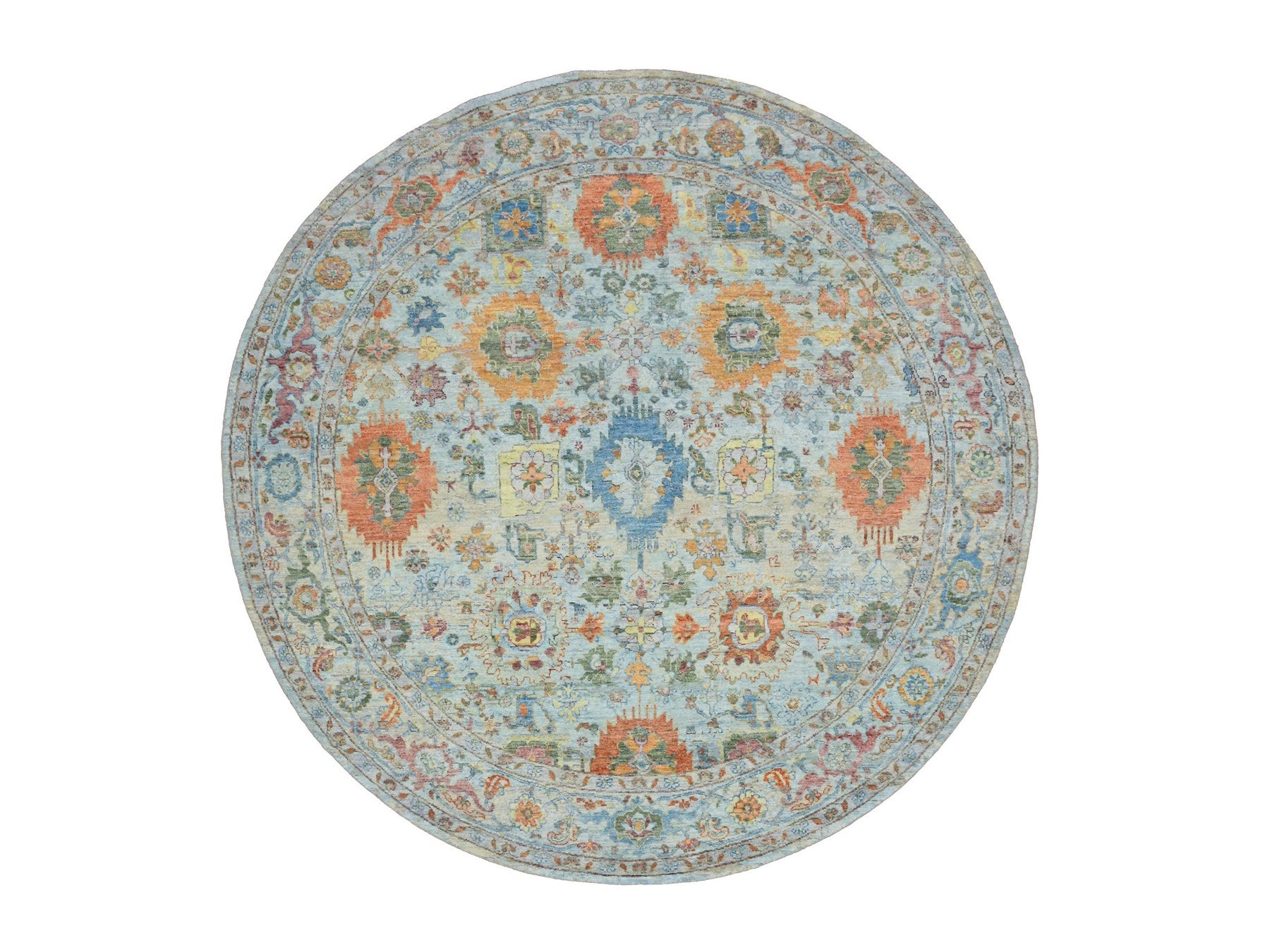 Blue 8'1" x 8'1" Oushak And Peshawar Hand knotted Wool Rug - Sku: O075800