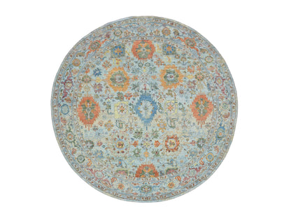 Blue 8'1" x 8'1" Oushak And Peshawar Hand knotted Wool Rug - Sku: O075800