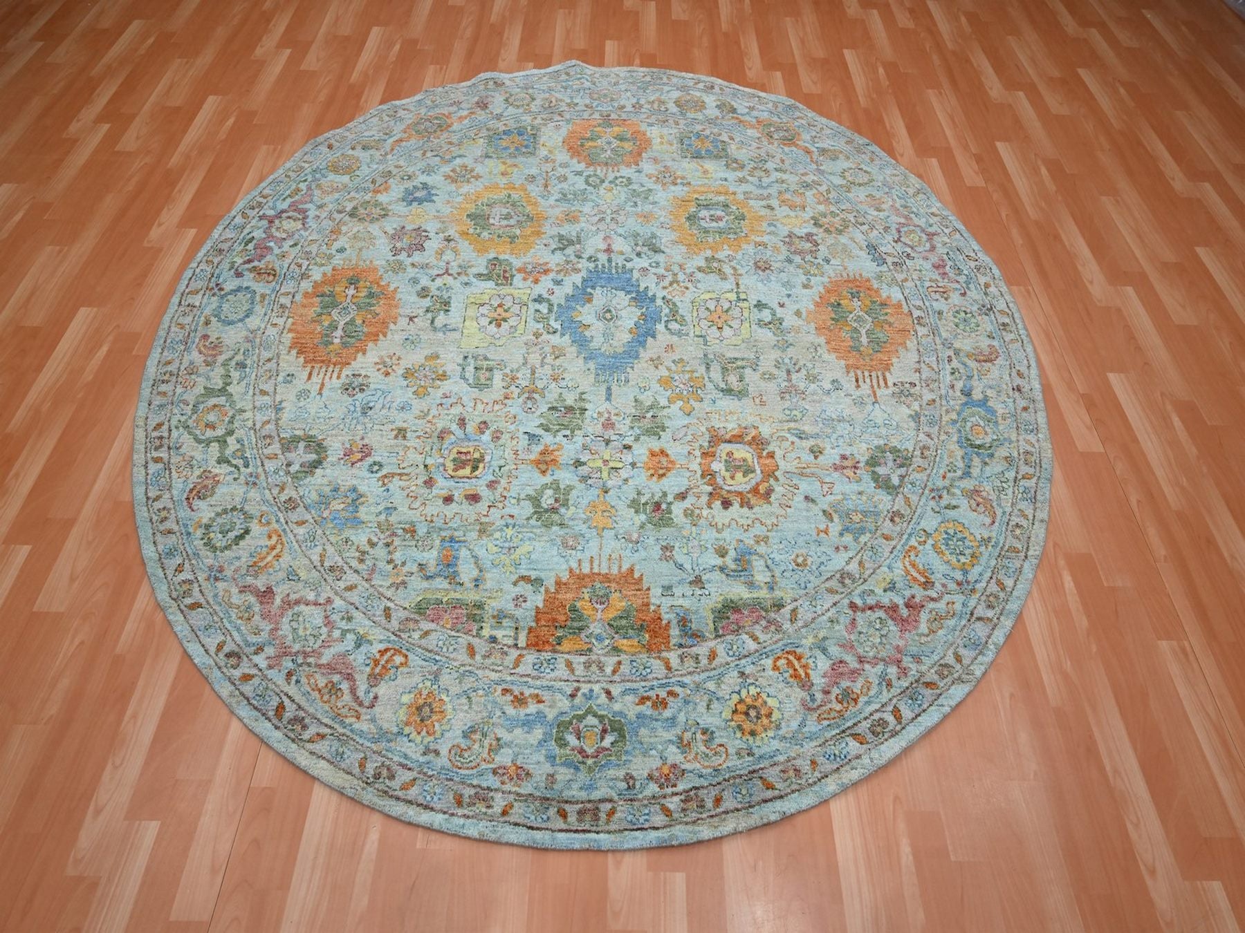 Blue 8'1" x 8'1" Oushak And Peshawar Hand knotted Wool Rug - Sku: O075800