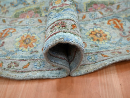 Blue 8'1" x 8'1" Oushak And Peshawar Hand knotted Wool Rug - Sku: O075800