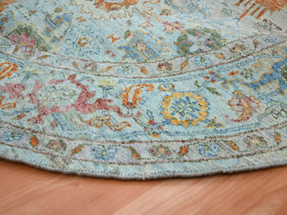 Blue 8'1" x 8'1" Oushak And Peshawar Hand knotted Wool Rug - Sku: O075800