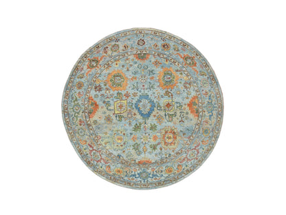 Blue 5'10" x 5'10" Oushak And Peshawar Hand knotted Wool Rug - Sku: O075801