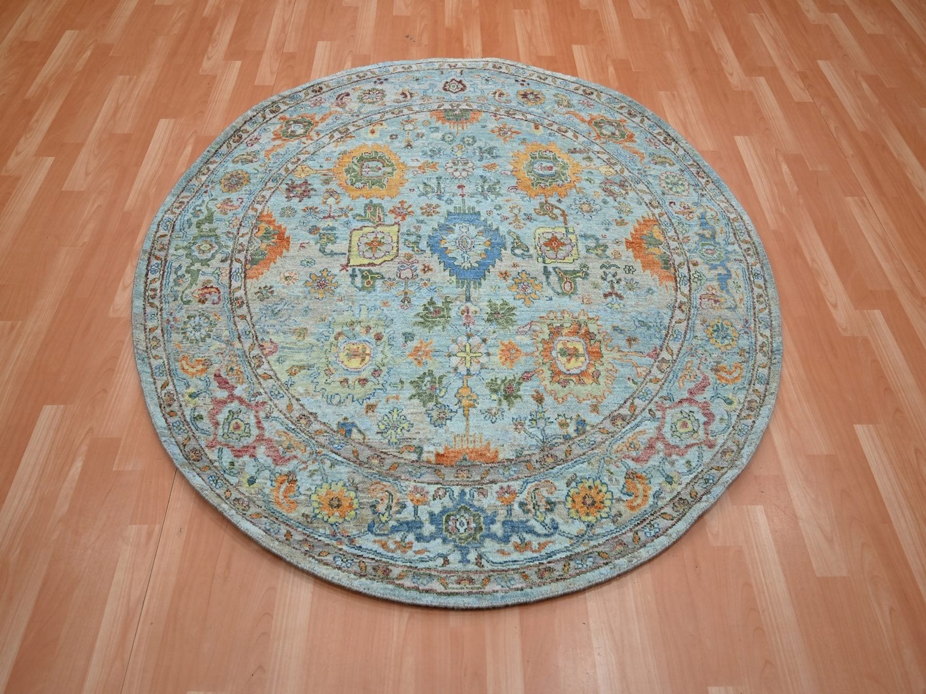 Blue 5'10" x 5'10" Oushak And Peshawar Hand knotted Wool Rug - Sku: O075801