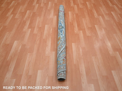 Blue 5'10" x 5'10" Oushak And Peshawar Hand knotted Wool Rug - Sku: O075801