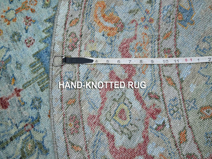 Blue 5'10" x 5'10" Oushak And Peshawar Hand knotted Wool Rug - Sku: O075801