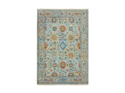 Blue 6'0" x 9'0" Oushak And Peshawar Hand knotted Wool Rug - Sku: O075802