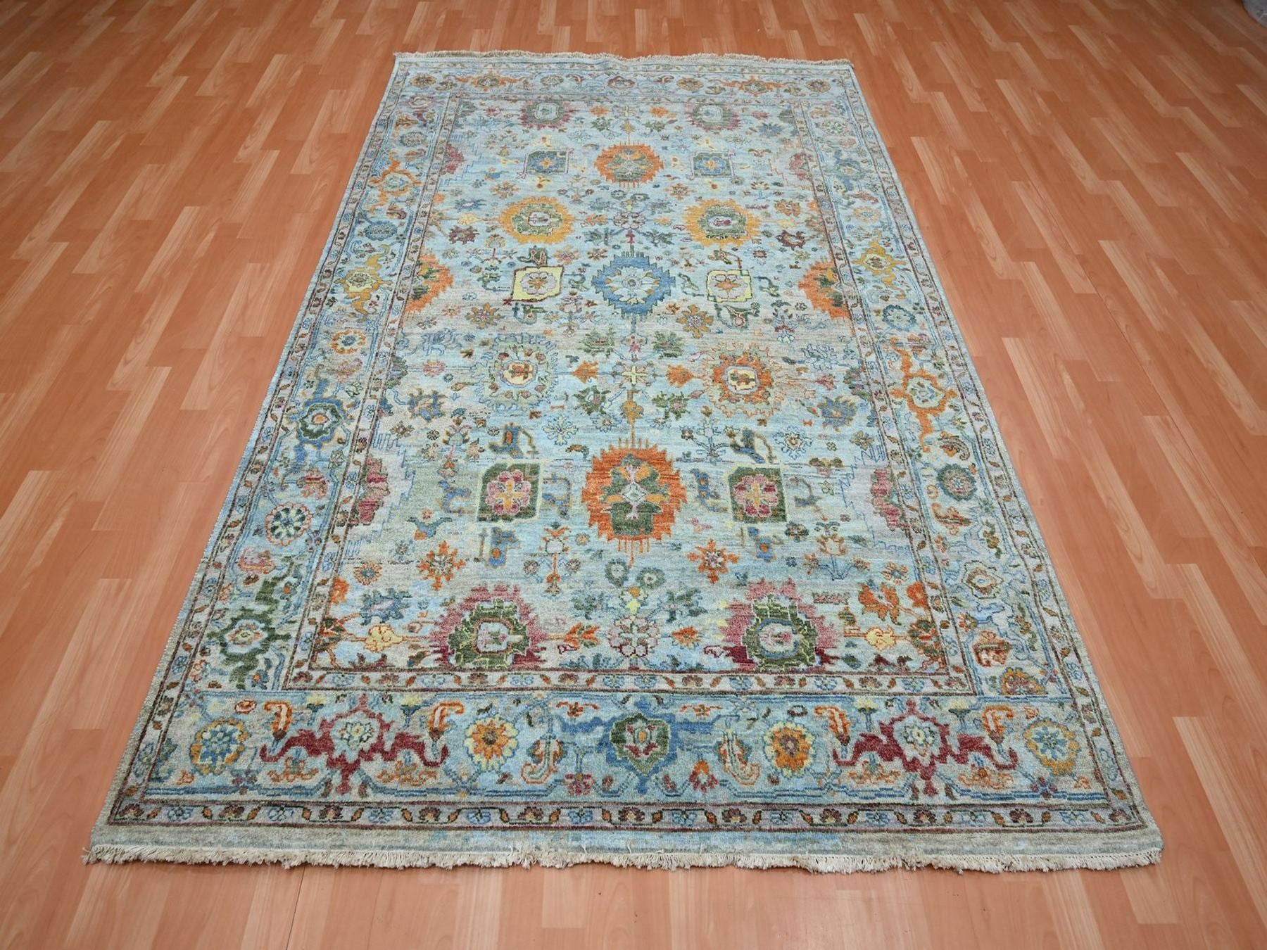 Blue 6'0" x 9'0" Oushak And Peshawar Hand knotted Wool Rug - Sku: O075802