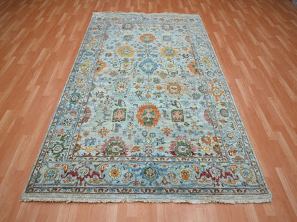 Blue 6'0" x 9'0" Oushak And Peshawar Hand knotted Wool Rug - Sku: O075802