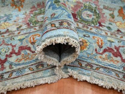 Blue 6'0" x 9'0" Oushak And Peshawar Hand knotted Wool Rug - Sku: O075802
