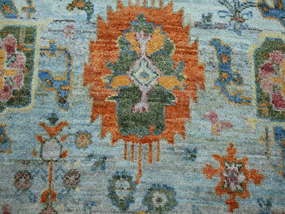 Blue 6'0" x 9'0" Oushak And Peshawar Hand knotted Wool Rug - Sku: O075802