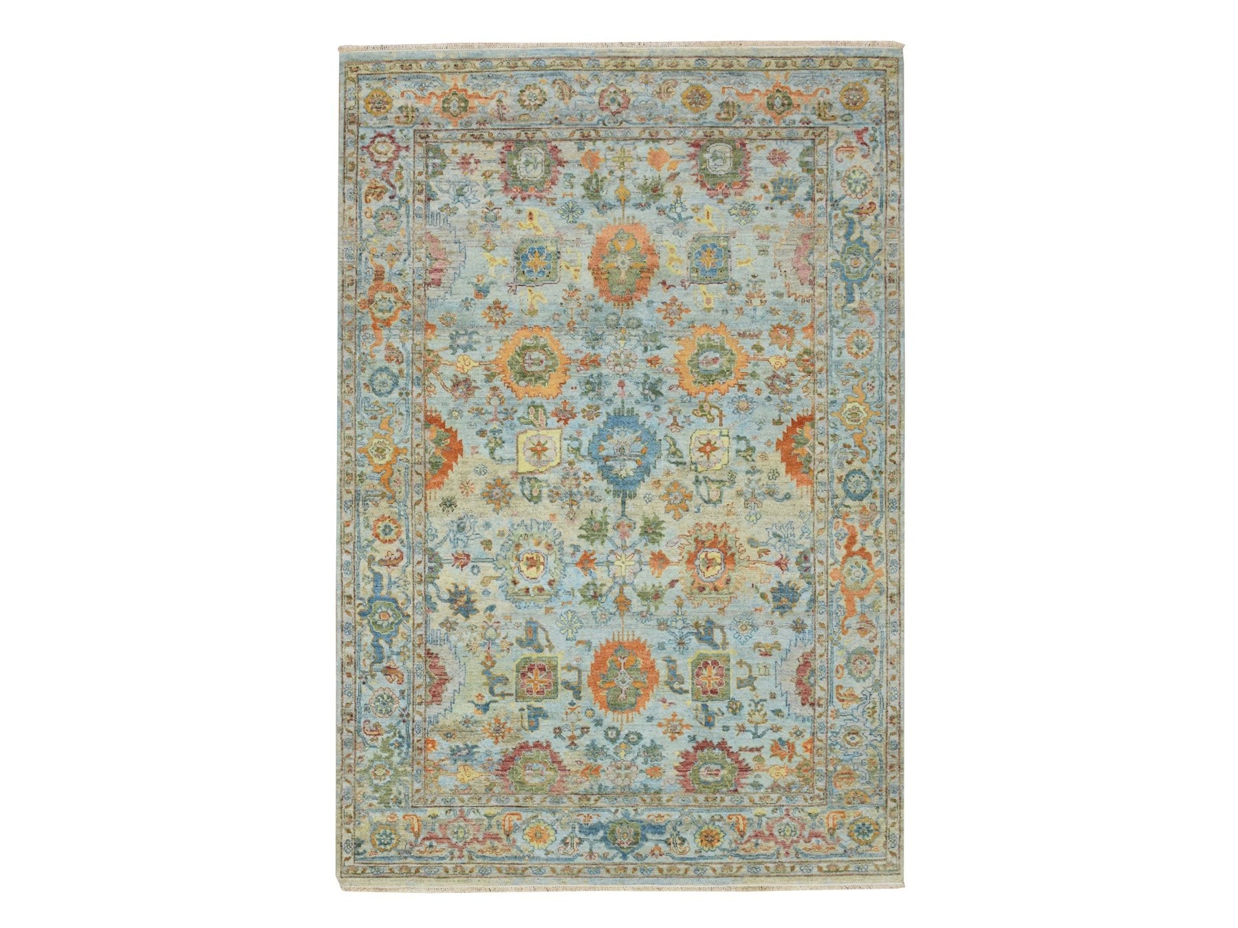 Blue 5'11" x 8'11" Oushak And Peshawar Hand knotted Wool Rug - Sku: O075803
