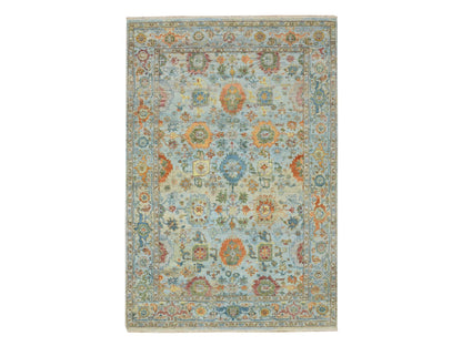 Blue 5'11" x 8'11" Oushak And Peshawar Hand knotted Wool Rug - Sku: O075803