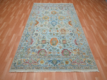 Blue 5'11" x 8'11" Oushak And Peshawar Hand knotted Wool Rug - Sku: O075803