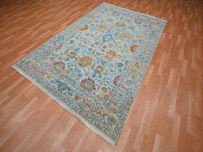 Blue 5'11" x 8'11" Oushak And Peshawar Hand knotted Wool Rug - Sku: O075803