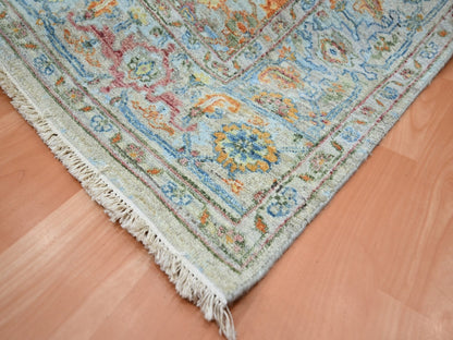Blue 5'11" x 8'11" Oushak And Peshawar Hand knotted Wool Rug - Sku: O075803