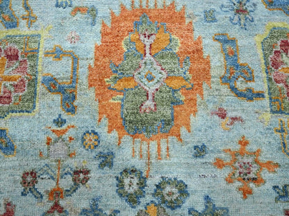 Blue 5'11" x 8'11" Oushak And Peshawar Hand knotted Wool Rug - Sku: O075803