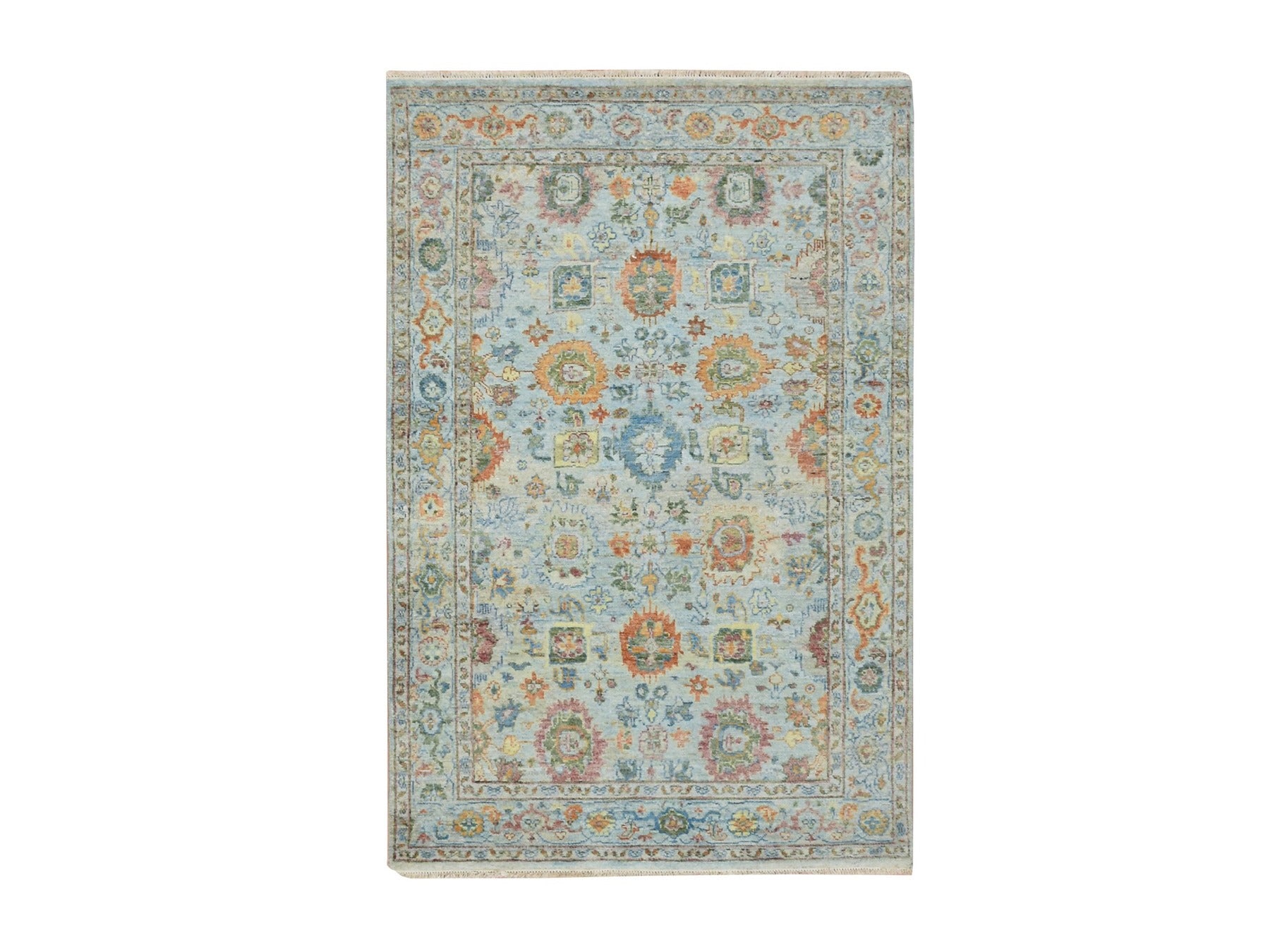 Blue 3'10" x 5'11" Oushak And Peshawar Hand knotted Wool Rug - Sku: O075805