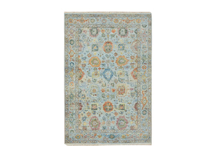 Blue 3'10" x 5'11" Oushak And Peshawar Hand knotted Wool Rug - Sku: O075805