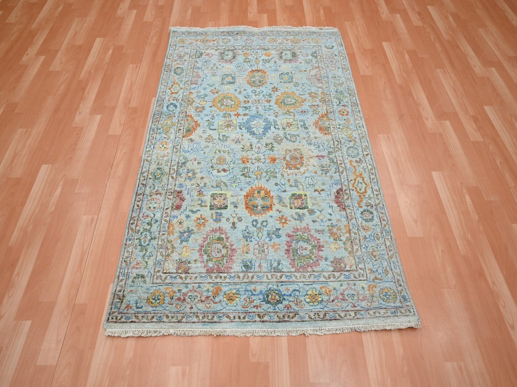 Blue 3'10" x 5'11" Oushak And Peshawar Hand knotted Wool Rug - Sku: O075805