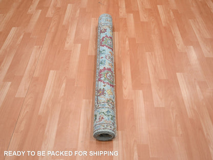 Blue 3'10" x 5'11" Oushak And Peshawar Hand knotted Wool Rug - Sku: O075805