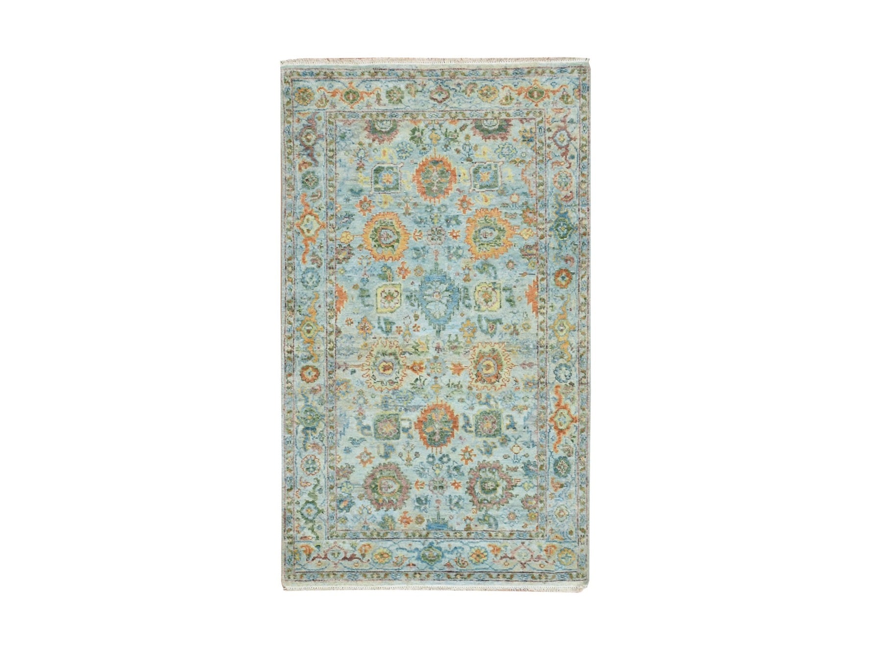 Blue 2'11" x 5'0" Oushak And Peshawar Hand knotted Wool Rug - Sku: O075807
