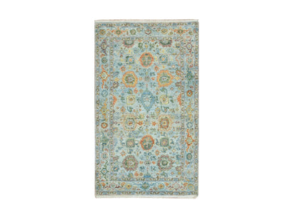 Blue 2'11" x 5'0" Oushak And Peshawar Hand knotted Wool Rug - Sku: O075807