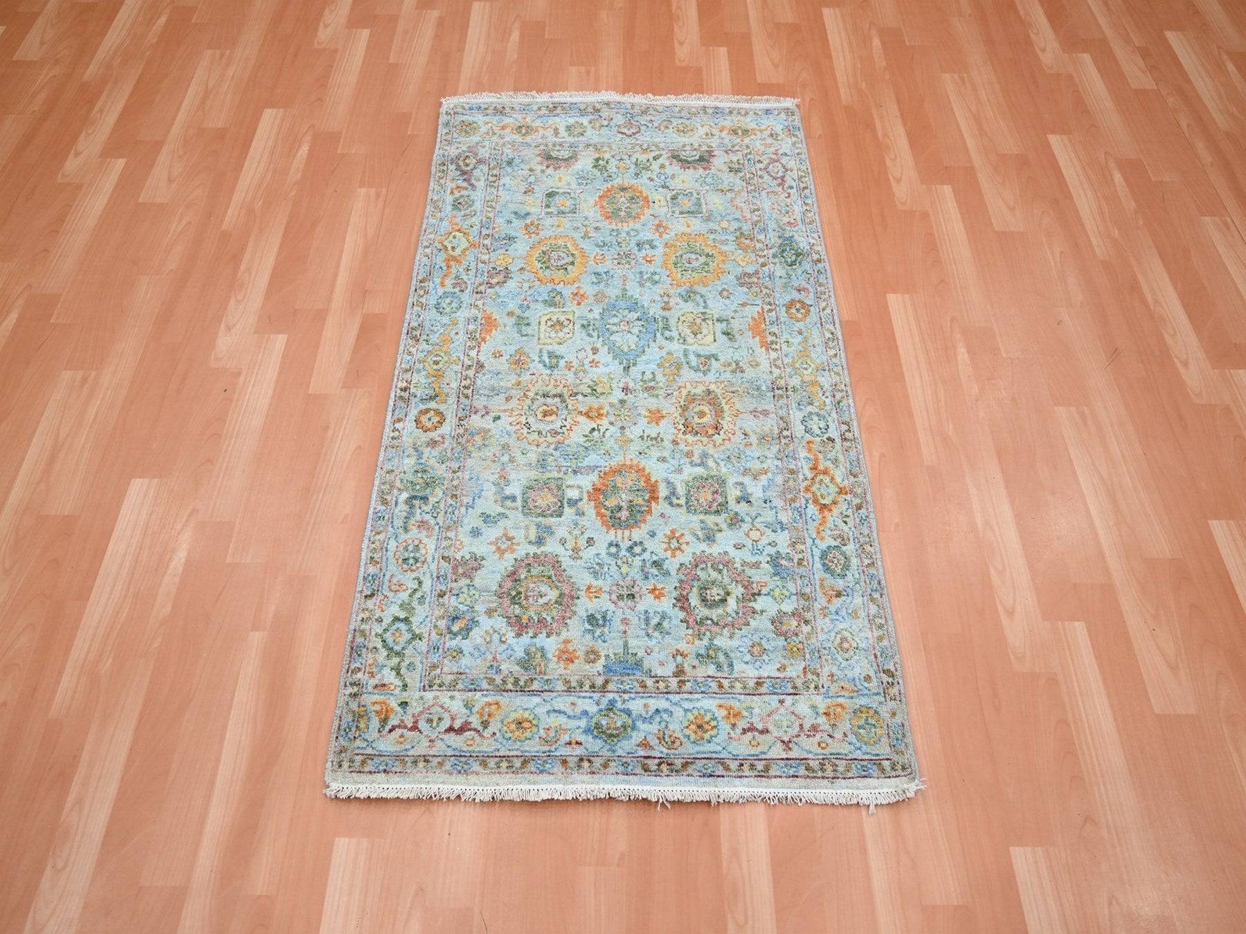 Blue 2'11" x 5'0" Oushak And Peshawar Hand knotted Wool Rug - Sku: O075807