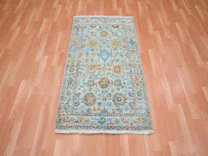 Blue 2'11" x 5'0" Oushak And Peshawar Hand knotted Wool Rug - Sku: O075807